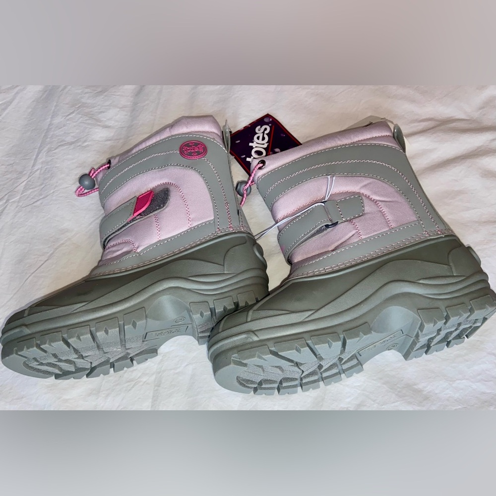 NWT Totes Sz-2 GS Kids Pink/Gray Warm Winter Snow Boots-Great Tread, Easy On/Off - Picture 9 of 16